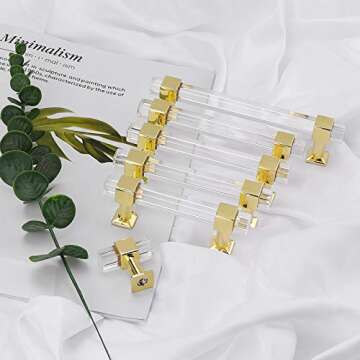Mengico 15 Pack Cabinet Pulls 4 Inch Kitchen Cabinet Handles Gold Modern Drawer Pulls Acrylic Cabinet Hardware for Bathroom