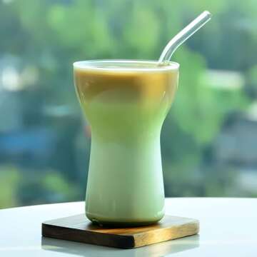 Ework4U 2 Pcs Iced Coffee Glasses Cup with Glass Straws 14oz Drinking Glass Cup Set,Iced Latte Glass...