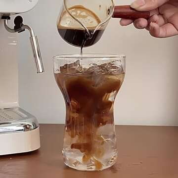 Ework4U 2 Pcs Iced Coffee Glasses Cup with Glass Straws 14oz Drinking Glass Cup Set,Iced Latte Glasses,Cocktail Glasses,Beer Glasses,Ideal for Water,Soda,Tea,Gift - with Cleaning Brushe