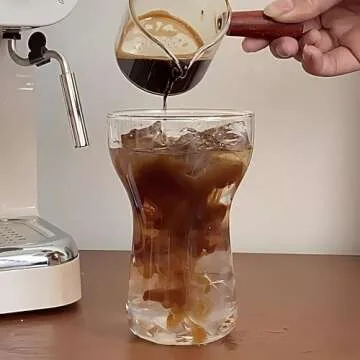 Ework4U 2 Pcs Iced Coffee Glasses Cup with Glass Straws 14oz Drinking Glass Cup Set,Iced Latte Glasses,Cocktail Glasses,Beer Glasses,Ideal for Water,Soda,Tea,Gift - with Cleaning Brushe