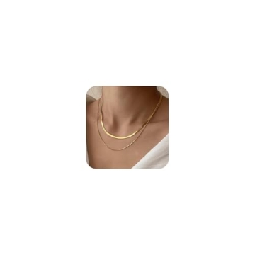 Tewiky 14k Gold Herringbone Necklace Set for Women