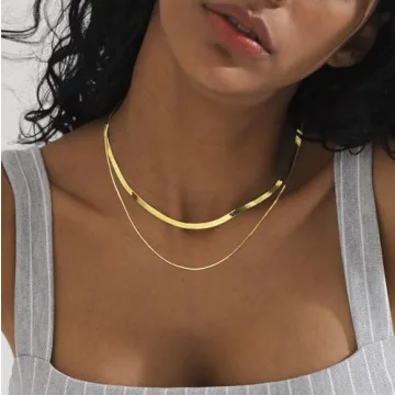 Tewiky 14k Gold Herringbone Necklace Set for Women