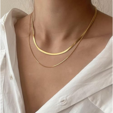 Tewiky 14k Gold Herringbone Necklace Set for Women