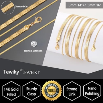Tewiky 14k Gold Herringbone Necklace Set for Women