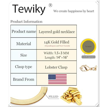 Tewiky 14k Gold Herringbone Necklace Set for Women