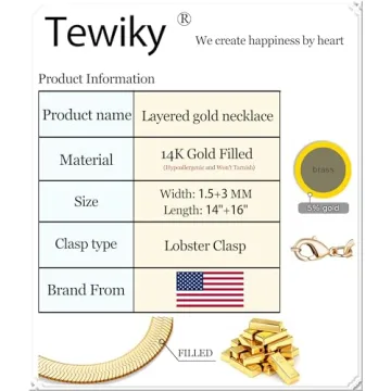 Tewiky 14k Gold Herringbone Necklace Set for Women