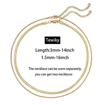 Tewiky 14k Gold Herringbone Necklace Set for Women