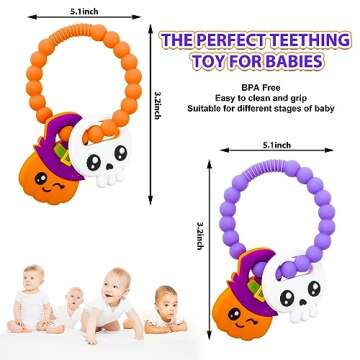 Halloween Baby Pumpkin Teether, Silicone Baby Teething Toys, Girl or Boy Halloween Gifts BPA Free Chew Toys, Nightmare Before Christmas Gifts (2 PCS)
