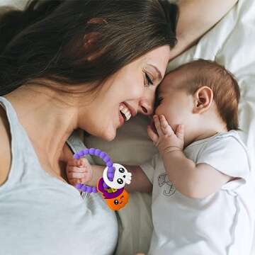 Halloween Baby Pumpkin Teether, Silicone Baby Teething Toys, Girl or Boy Halloween Gifts BPA Free Chew Toys, Nightmare Before Christmas Gifts (2 PCS)