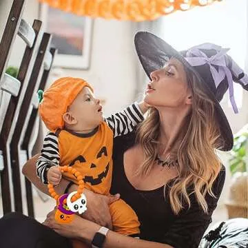 Halloween Baby Pumpkin Teether, Silicone Baby Teething Toys, Girl or Boy Halloween Gifts BPA Free Chew Toys, Nightmare Before Christmas Gifts (2 PCS)