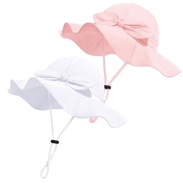 Baby Girl Sun Hat Set with UPF 50+, Adjustable Wide Brim - 2pcs