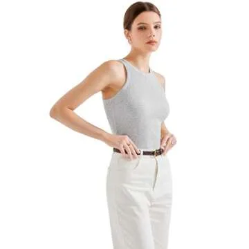 SUUKSESS Women Padded Cotton Ribbed Tank Tops 2025 Sleeveless High Neck Racerback Basic Tops(Light Grey, XS)