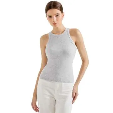SUUKSESS Women Padded Cotton Ribbed Tank Tops 2025 Sleeveless High Neck Racerback Basic Tops(Light Grey, XS)