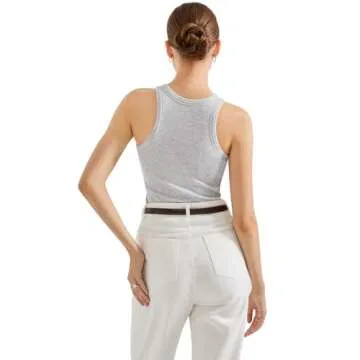 SUUKSESS Women Padded Cotton Ribbed Tank Tops 2025 Sleeveless High Neck Racerback Basic Tops(Light Grey, XS)