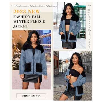 EARKOHA 2024 Winter Color Block Faux Fur Jacket