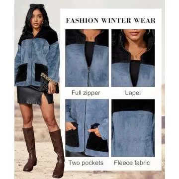 EARKOHA 2024 Winter Color Block Faux Fur Jacket