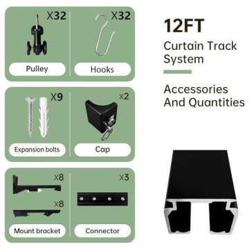 MaKefeile Ceiling Curtain Tracks Ceiling Mounted Heavy-Duty Curtains Rails Room Divider Curtain Track for Living Bedroom Shower Privacy RV Garage Divider Track and Hooks, Black 12ft.