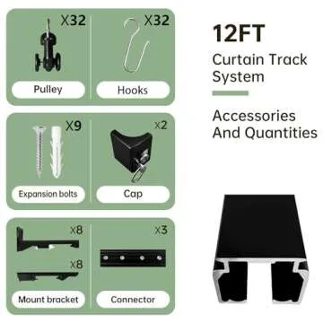 MaKefeile Ceiling Curtain Tracks Ceiling Mounted Heavy-Duty Curtains Rails Room Divider Curtain Track for Living Bedroom Shower Privacy RV Garage Divider Track and Hooks, Black 12ft.