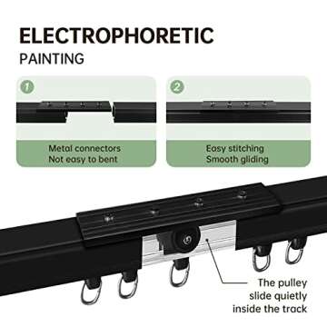 MaKefeile Ceiling Curtain Tracks Ceiling Mounted Heavy-Duty Curtains Rails Room Divider Curtain Track for Living Bedroom Shower Privacy RV Garage Divider Track and Hooks, Black 12ft.