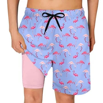 Cozople Teen Boys Swim Trunks: Quick-Dry, Anti-Chafe with Flamingo Design
