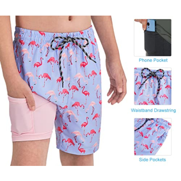Cozople Teen Boys Swim Trunks Quick-Dry Anti-Chafe Flamingo