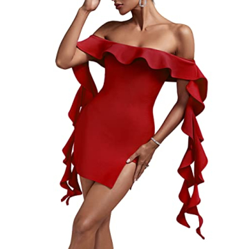 Stunning Off Shoulder Ruffle Bodycon Dress for Parties