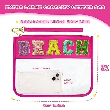 LSxia Chenille Letter Waterproof Makeup Pouch for Travel