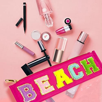 LSxia Chenille Letter Waterproof Makeup Pouch for Travel