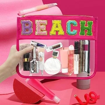 LSxia Chenille Letter Waterproof Makeup Pouch for Travel