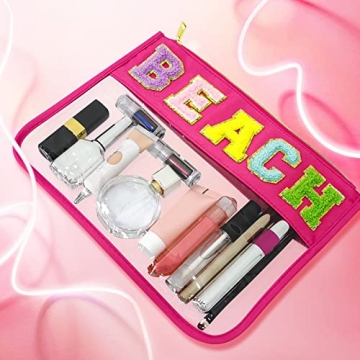 LSxia Chenille Letter Waterproof Makeup Pouch for Travel