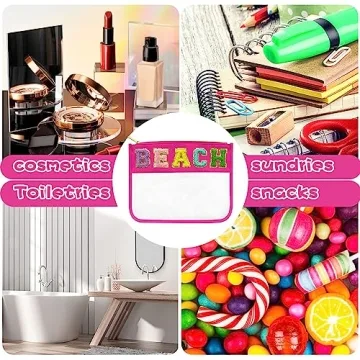 LSxia Chenille Letter Waterproof Makeup Pouch for Travel