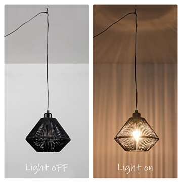 YongMing CL 2 Pack Woven Plug in Pendant Light Fixture Black, 9.65’’ Rustic Farmhouse Pendant Hanging Light with Plug in Cord & On/Off Switch for Kitchen Island Living Dining Room Bedroom Foyer