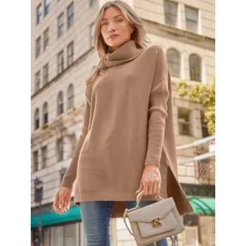 LILLUSORY Oversized Turtleneck Pullover Sweaters Womens 2024 Long Tunic Sweater Winter Trendy Casual Poncho Cowl Neck Cute Tops Dress Fall Fashion Clothes Outfits Clothing