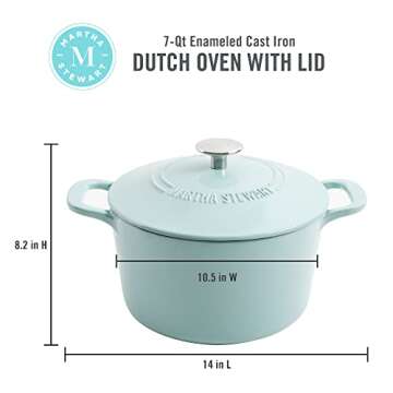 MARTHA STEWART Gatwick 7 QT Enamel Cast Iron Dutch Oven, Martha Blue