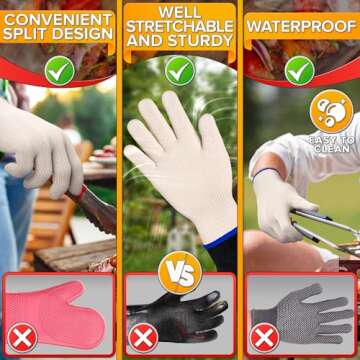 Heat Resistant Gloves for Grilling - Oven Gloves with Fingers 932°F BBQ Gloves Heat Resistant Heat Gloves for Cooking Oven Mitts with Fingers - Grill Gloves Heat Proof for Men Heat Proof Gloves