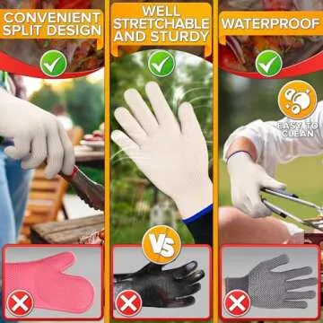 Heat Resistant Gloves for Grilling - Oven Gloves with Fingers 932°F BBQ Gloves Heat Resistant Heat Gloves for Cooking Oven Mitts with Fingers - Grill Gloves Heat Proof for Men Heat Proof Gloves
