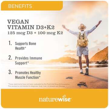 NatureWise Vitamin D3 + K2 with Plant Based D 5000IU & 100mcg K as MK-7 - Max Absorption Immune Supp...