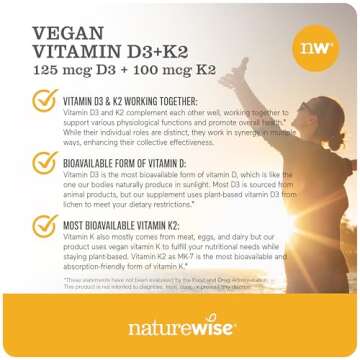 NatureWise Vitamin D3 + K2 with Plant Based D 5000IU & 100mcg K as MK-7 - Max Absorption Immune Support - Vegan, Non-GMO - with Extra Virgin Olive Oil - 60 Softgels[2-Month Supply]