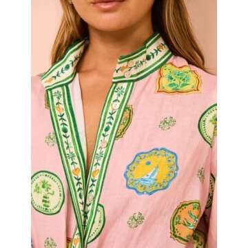 Puff Sleeve Maxi Dress Women Summer Graffiti Y2k Dress Vintage Boho Tropical Dress Floral Colorful Dresses (Pink,M,Medium)