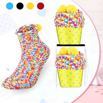 SATINIOR 4 Pairs Valentine's Day Cupcake Socks Gifts for Women Girl Fuzzy Fluffy Sock DIY Present So...
