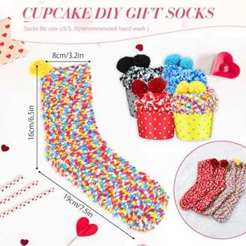SATINIOR 4 Pairs Valentine's Day Cupcake Socks Gifts for Women Girl Fuzzy Fluffy Sock DIY Present Socks Birthday Gifts