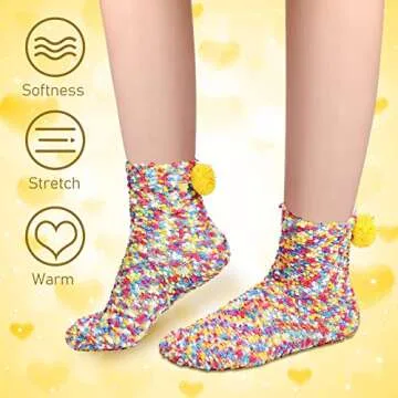 SATINIOR 4 Pairs Valentine's Day Cupcake Socks Gifts for Women Girl Fuzzy Fluffy Sock DIY Present Socks Birthday Gifts