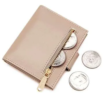 GEEAD Slim Women Wallet Bifold Minimalist Zipper Coin Pocket