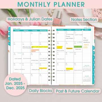 Ymumuda 2025 Planner, 12-Month Daily Weekly Monthly Planner from JAN.2025 to DEC.2025, 8.4" X 6", Spiral Planner Notebook with Stickers, Elastic Closure, Inner Pocket