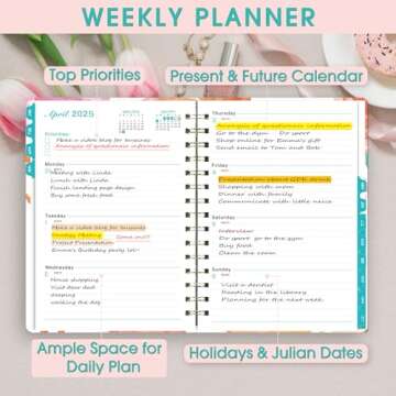 Ymumuda 2025 Planner, 12-Month Daily Weekly Monthly Planner from JAN.2025 to DEC.2025, 8.4" X 6", Spiral Planner Notebook with Stickers, Elastic Closure, Inner Pocket