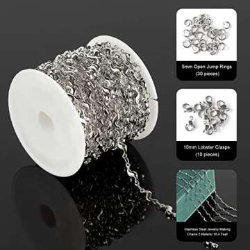 UMAOKANG 16.4 Feet Stainless Steel Jewelry Making Chain, Silver Necklace Bracelet Chain for Women Je...