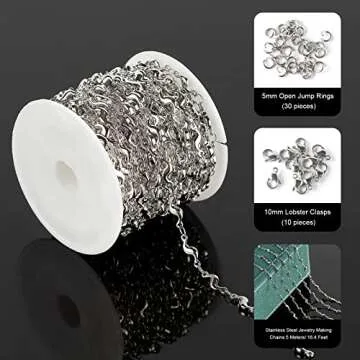 UMAOKANG 16.4 Feet Stainless Steel Jewelry Making Chain, Silver Necklace Bracelet Chain for Women Je...