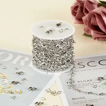 UMAOKANG 16.4 Feet Stainless Steel Jewelry Making Chain, Silver Necklace Bracelet Chain for Women Jewelry DIY Chain Bulks