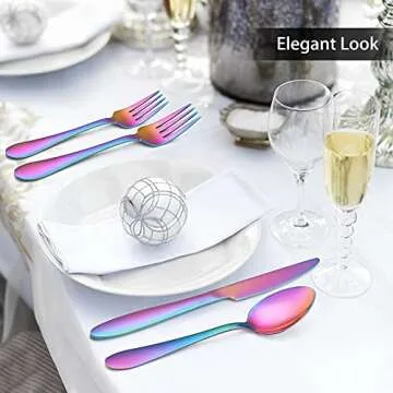 LIANYU 40-Piece Rainbow Silverware Set for 8, Stainless Steel Colorful Flatware Cutlery Set, Tableware Eating Utensils Include Forks Knives Spoons, Mirror Polished, Dishwasher Safe