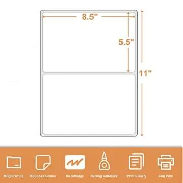 Tapsin Round Corner Half Sheet 8.5" x5.5" Mailing Labels Matte Blank White Self Adhesive Shipping La...
